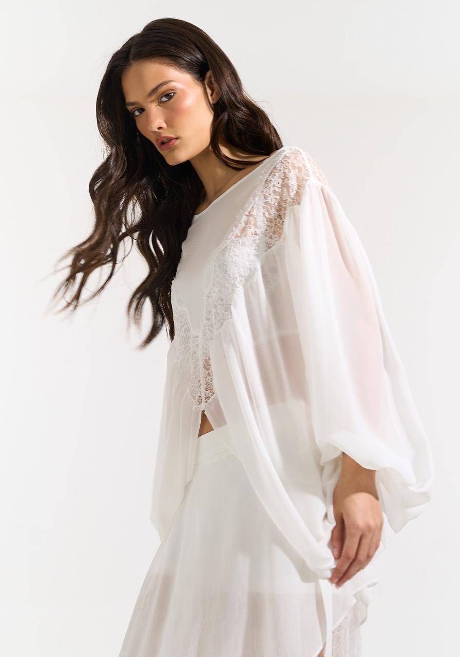Blusa Manga Ampla Detalhe Renda - Off White BLU0154OFF