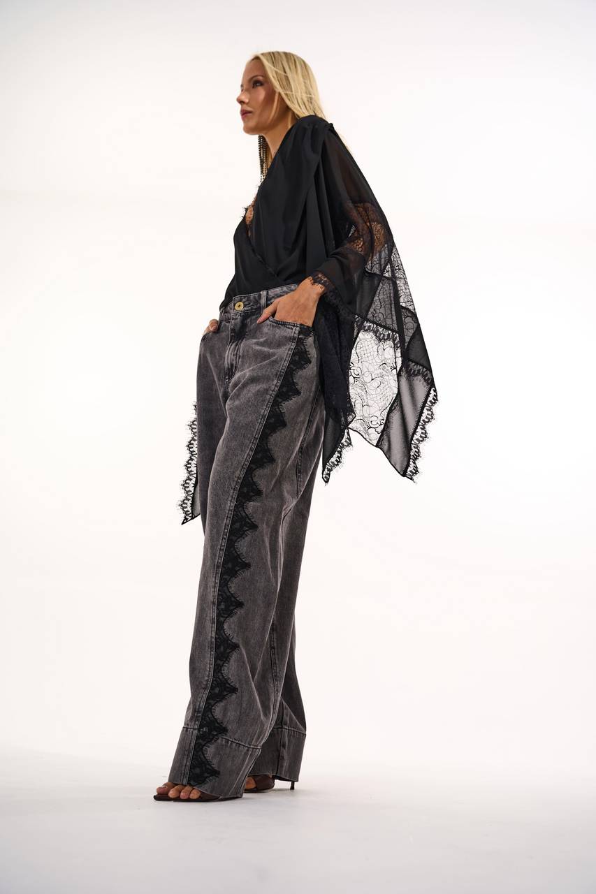 Body Manga Jabour Renda - Preto BOD0025PTO
