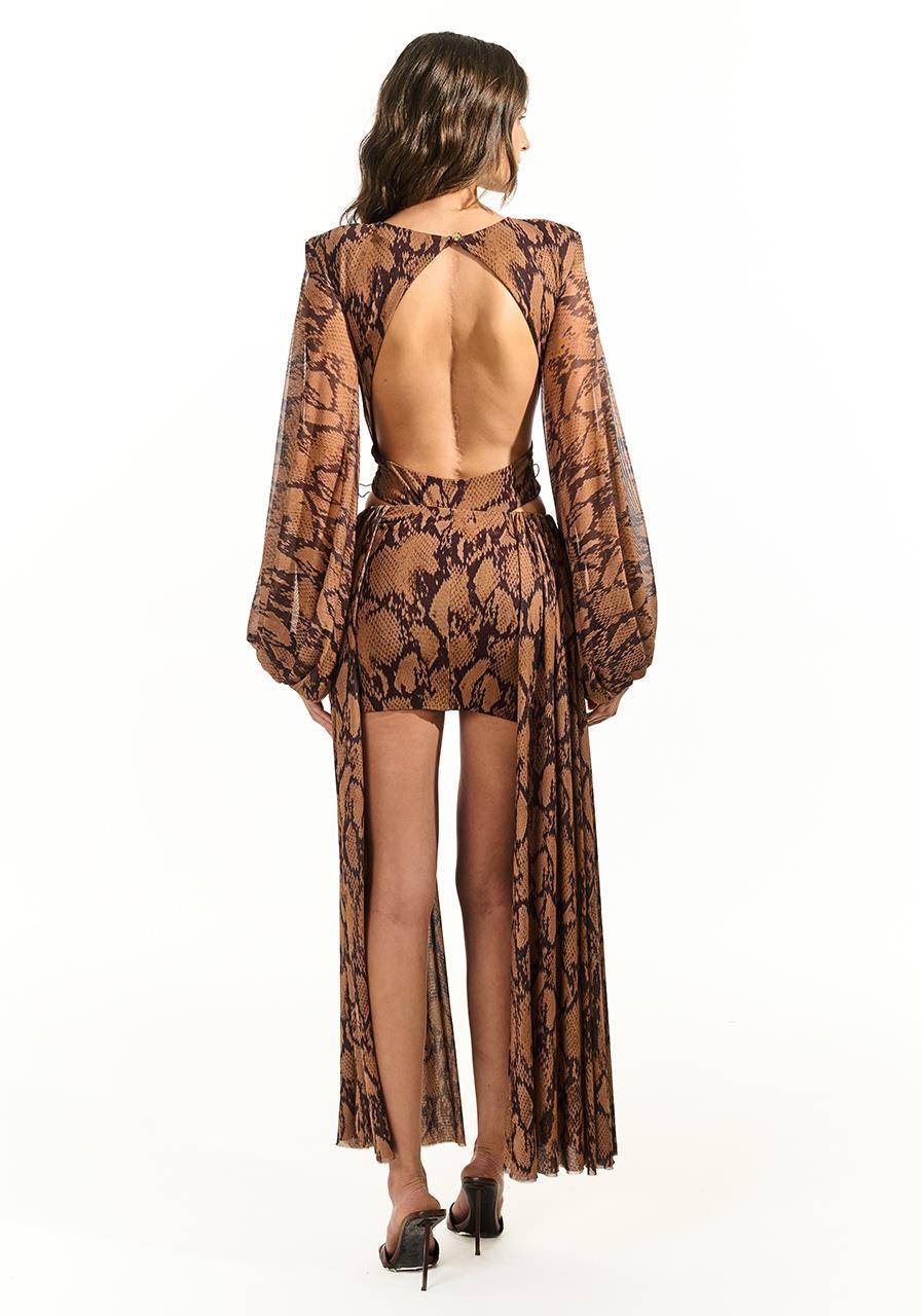 Saia Curta Drapeada Tule Estampado - Choco Snake SAI0061CH SN