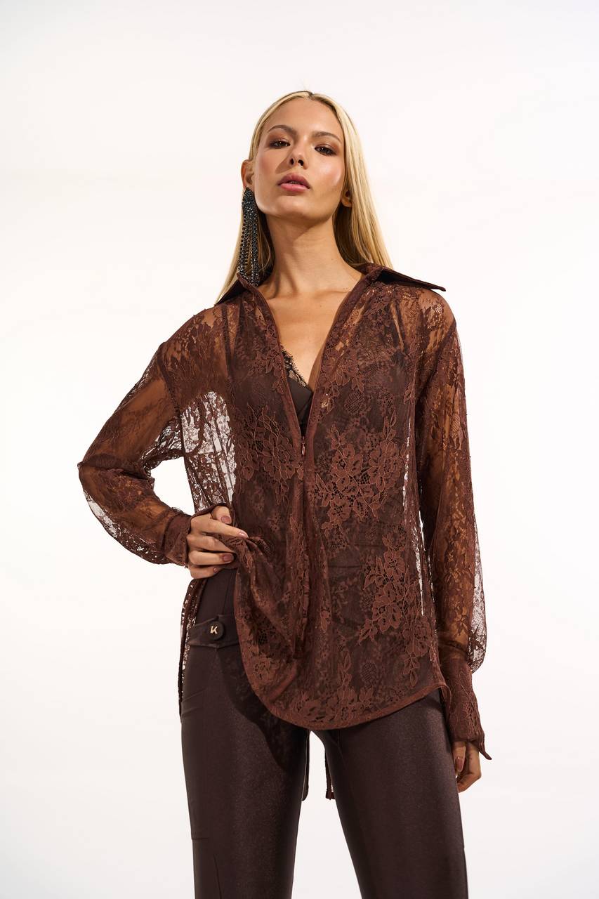 Camisa Decote Profundo - Marrom