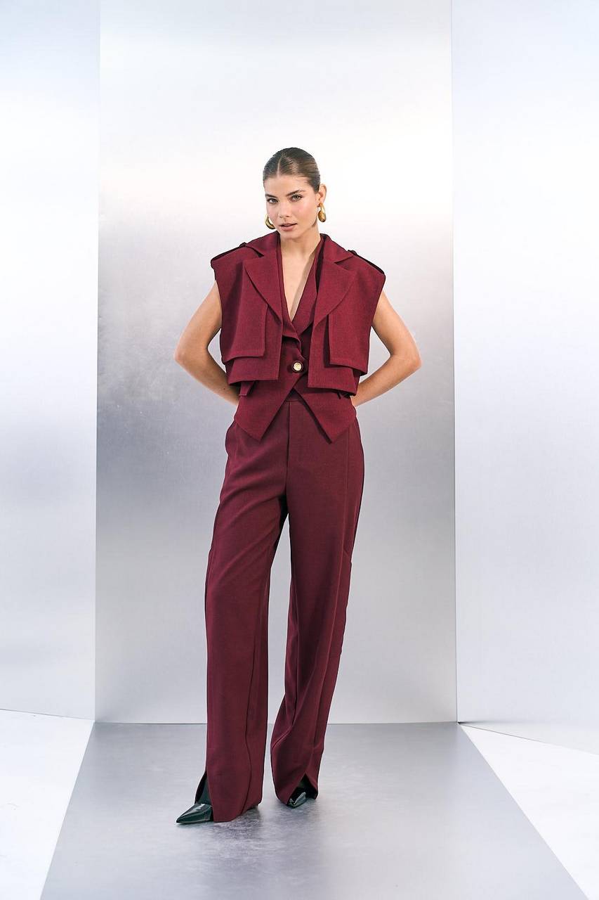 Calça Slouch Fenda Frente - Vinho CAL2049VIN