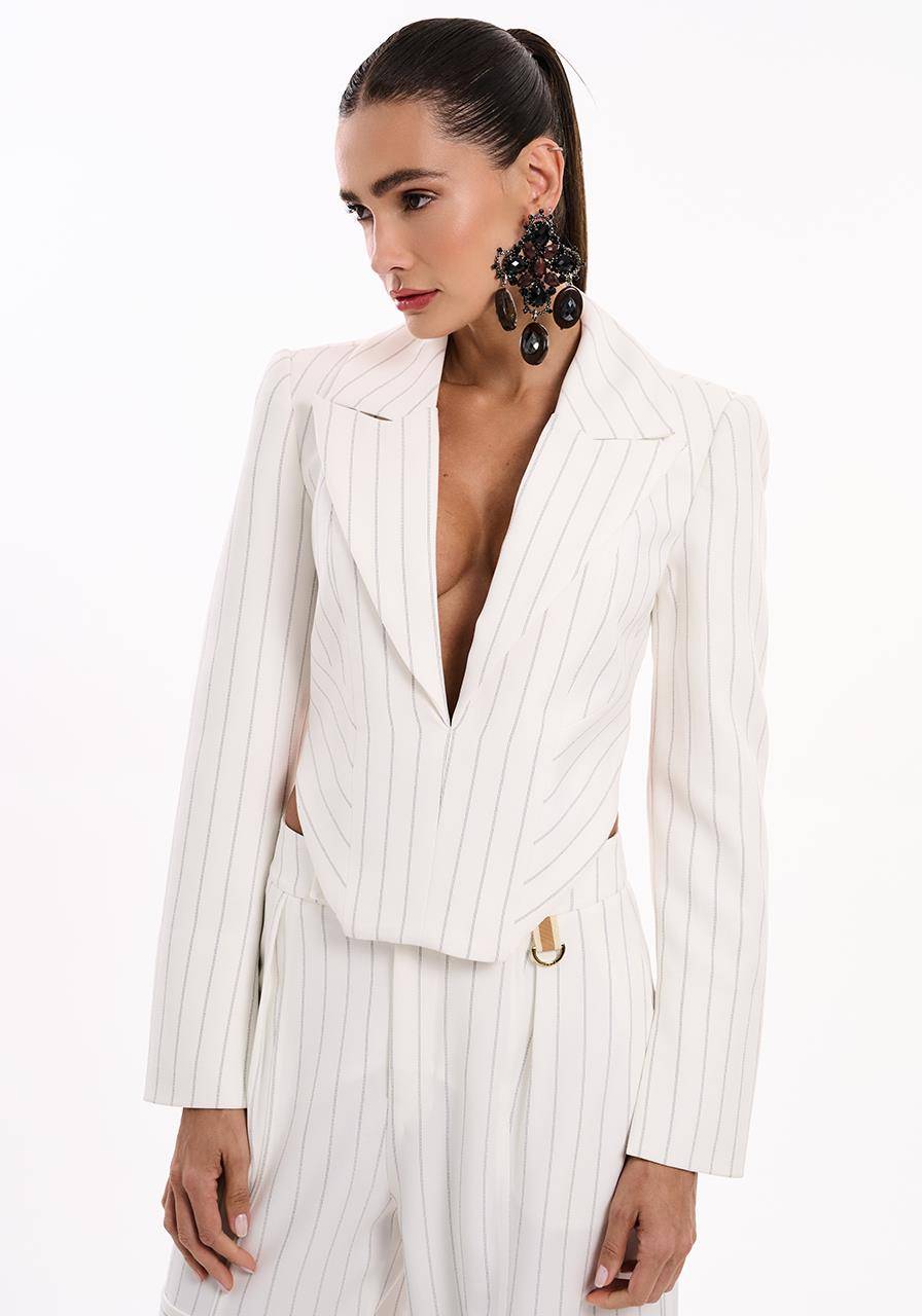 Blazer Decote Costas Riscas De Giz - Off White BLZ2017OFF