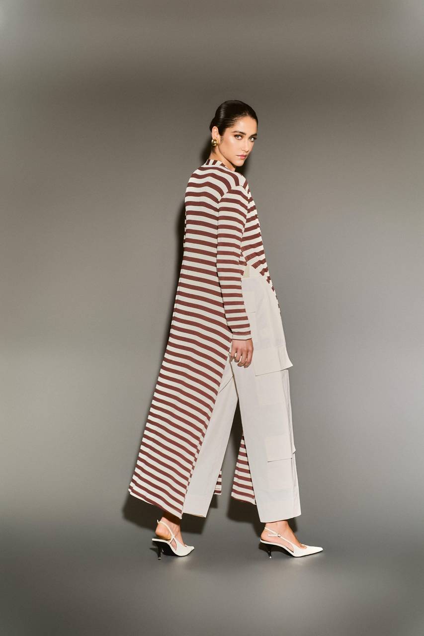 Cartigan Longo Listras - Off/marrom CAS0015OFFM