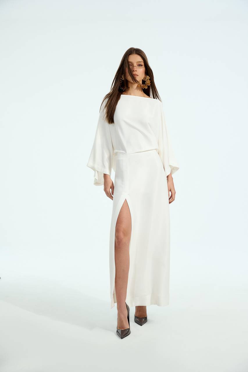 Vestido Midi Manga Ampla - Off White VES0012