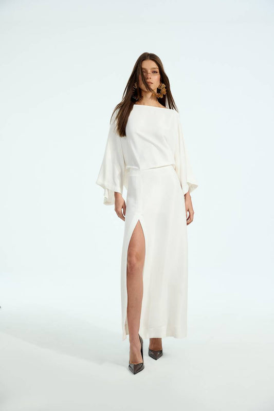 Vestido Midi Manga Ampla - Off White VES0012