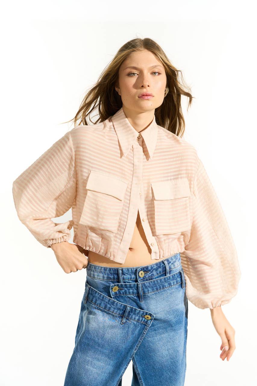 Camisa Bomber Listras - Bege / Rosê CAM0055BE/RO
