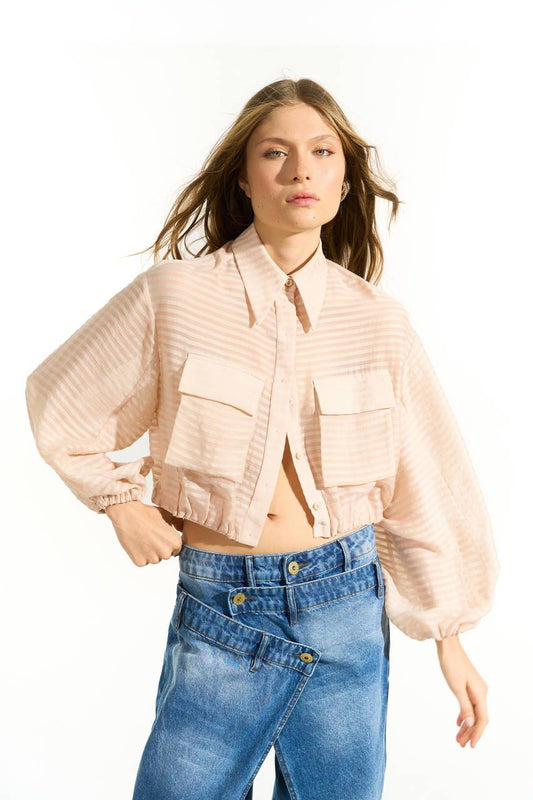 Camisa Bomber Listras - Bege / Rosê CAM0055BE/RO