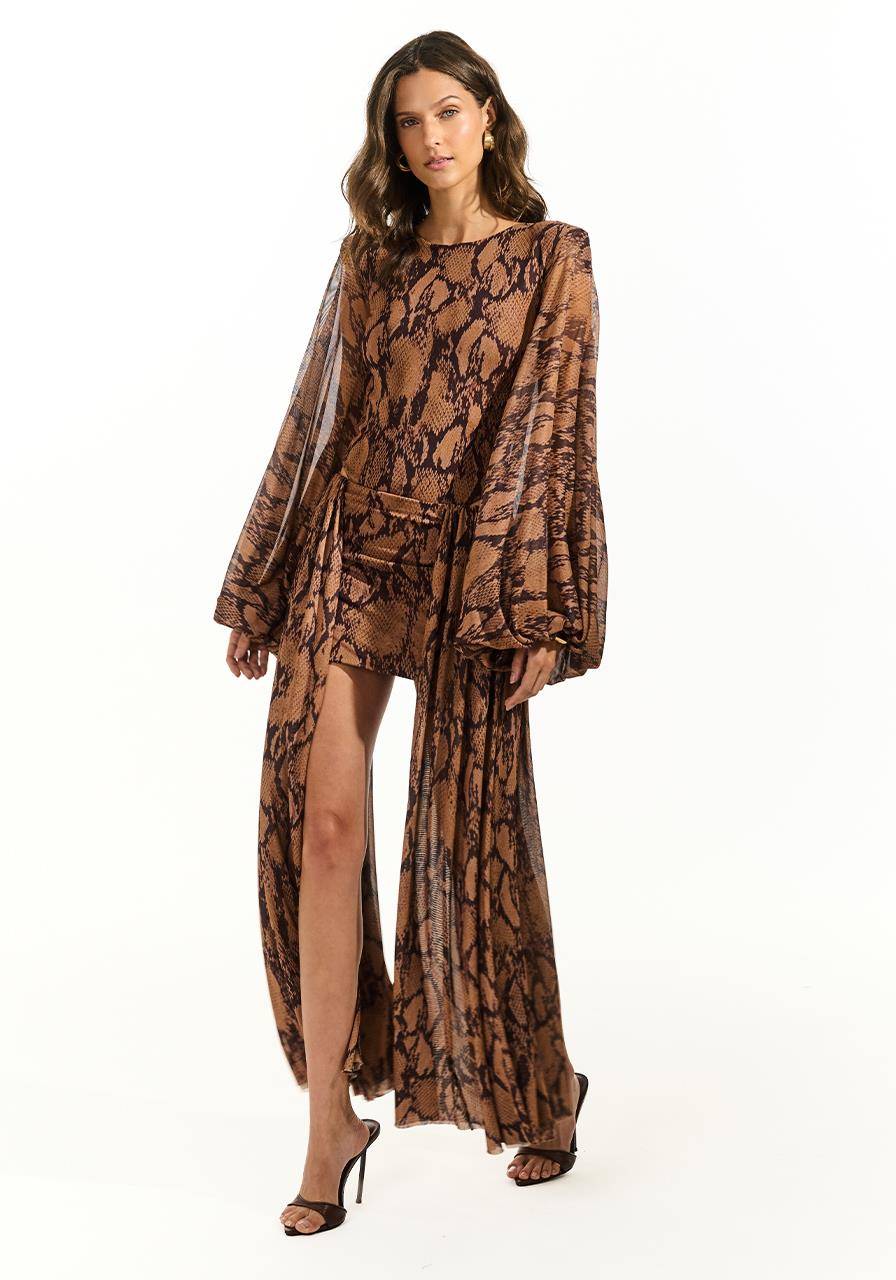 Body Tule Estampado Vazado Costas - Choco Snake BOD0036CH SN