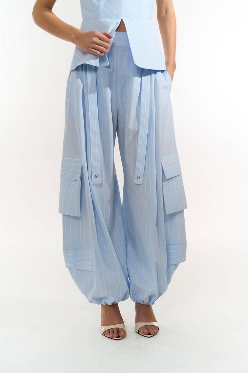 Calça Slouchy Palazzo - Azul/off CAL0180AZ/OFF