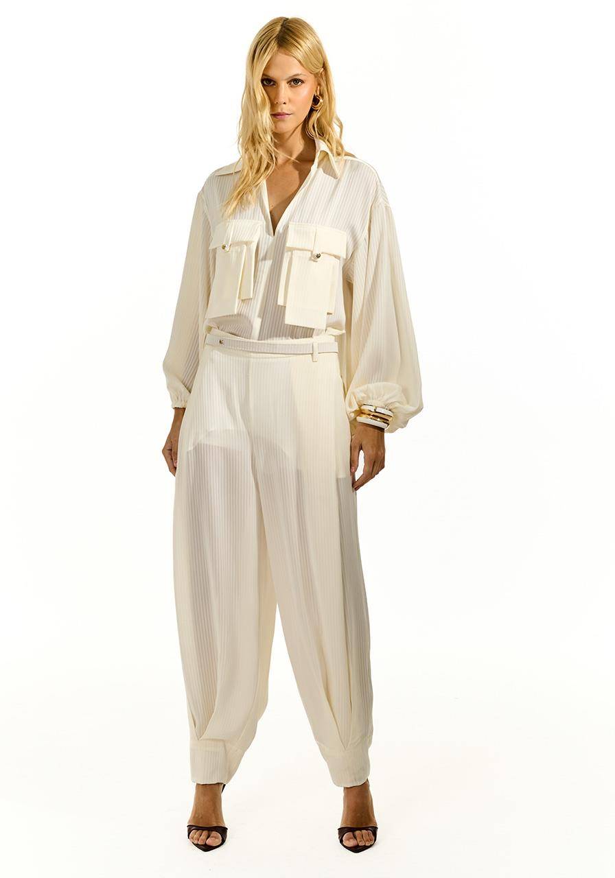 Camisa Fluida Bolso Solto - Off White CAM0053OFF