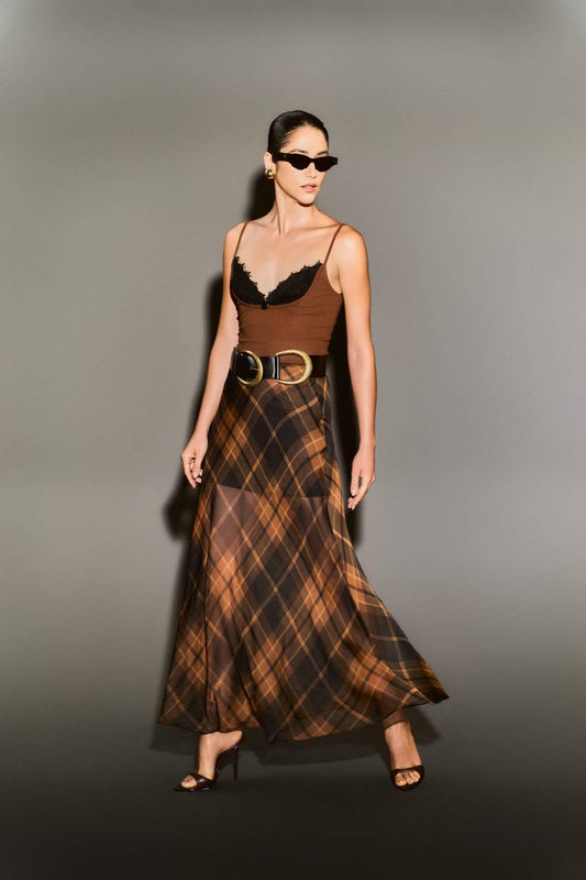 Saia Voil Estampada - Xadrez Camel SAI0035XDZ