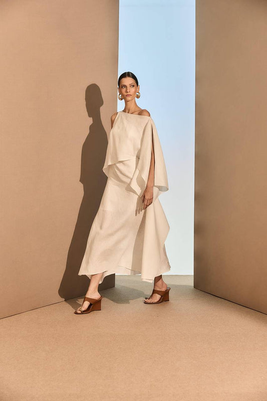 Vestido Midi Linho Assimétrico - Off White VES0040OFF