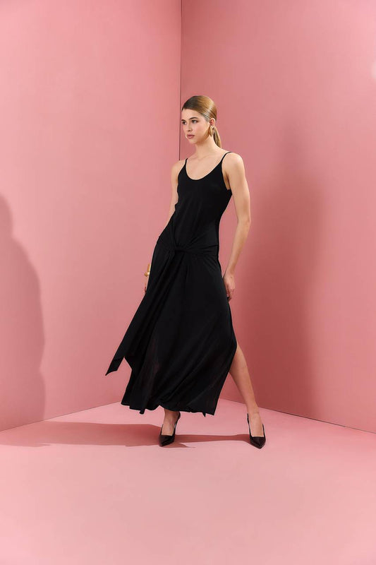 Vestido Longo Jersey Com Amarração - Preto VES0042PTO