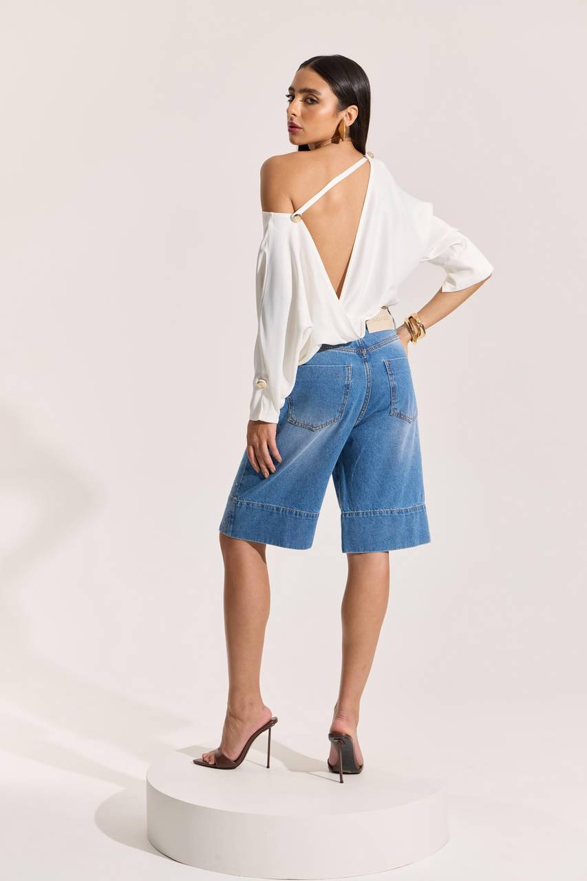 Blusa Manga Farta Decote V Costas - Off White BLU0061OFF