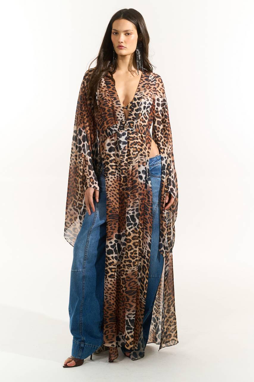 Vestido Kaftan Fluido Estampado - Brown Leopard VES0112BROWL
