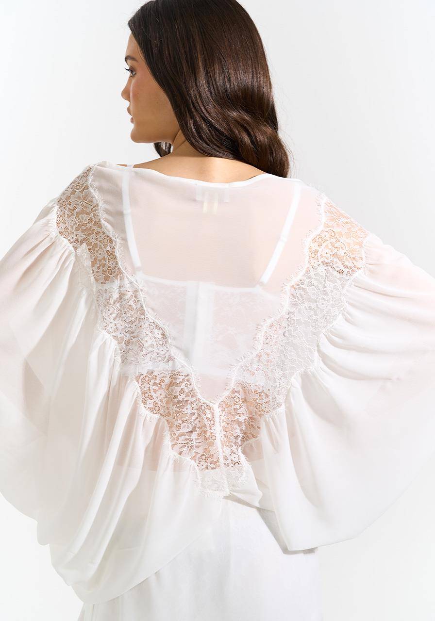Blusa Manga Ampla Detalhe Renda - Off White BLU0154OFF