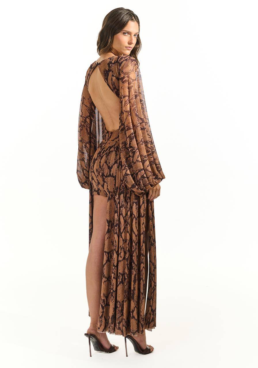 Saia Curta Drapeada Tule Estampado - Choco Snake SAI0061CH SN