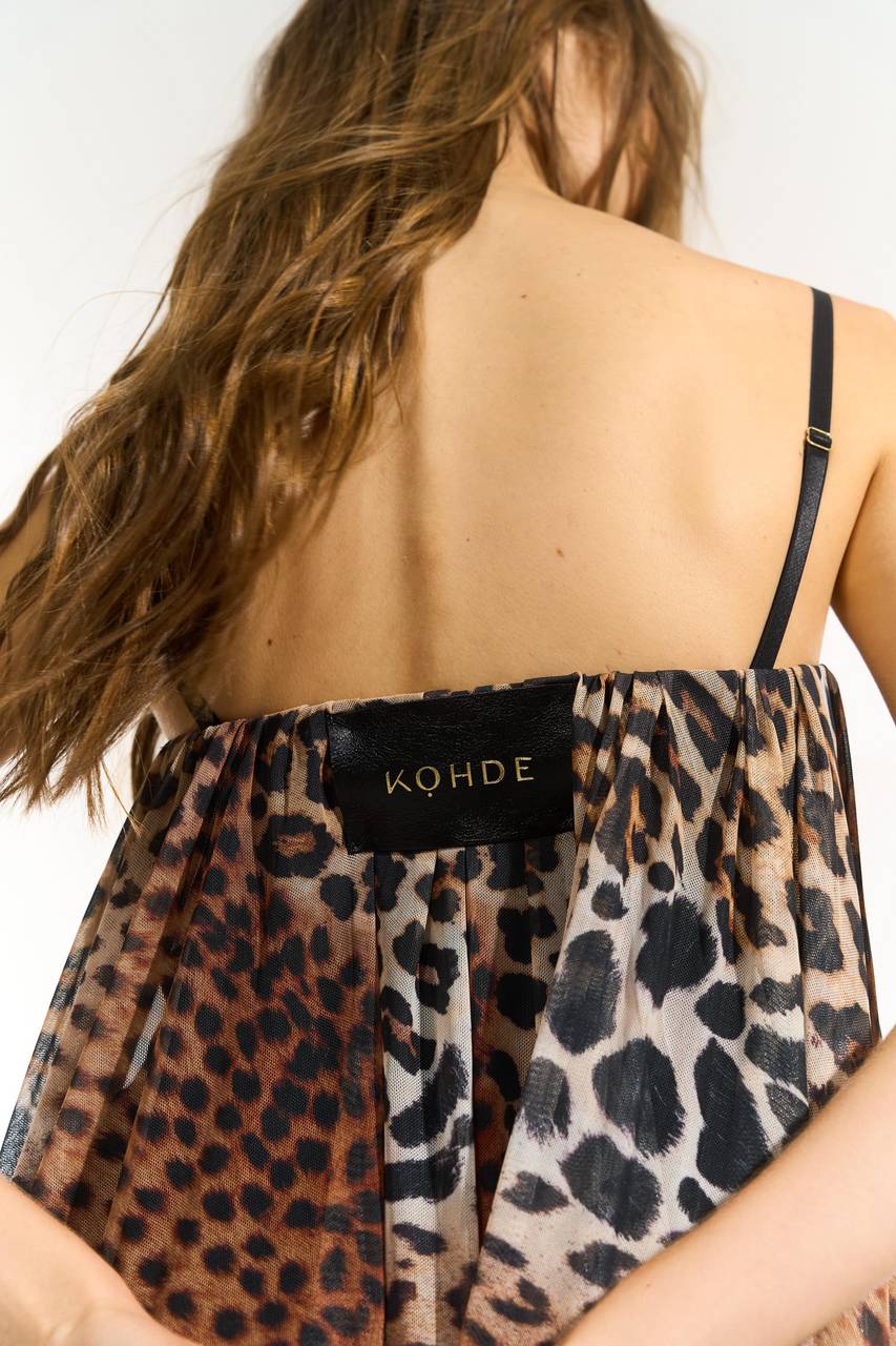 Vestido Longo Tule Estampado - Brown Leopard VES0119BROWL