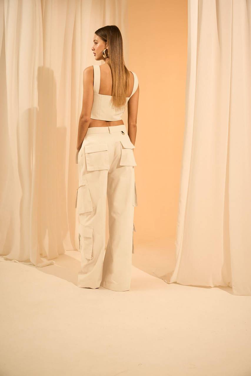 Calça Cargo Bolso Fole - Off White CAL2014OFF