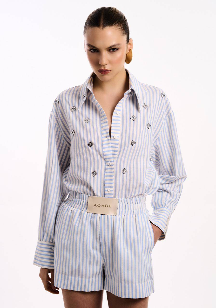 Camisa Listra Com Aplicação - Off/azul CAM2035OFF/AZ