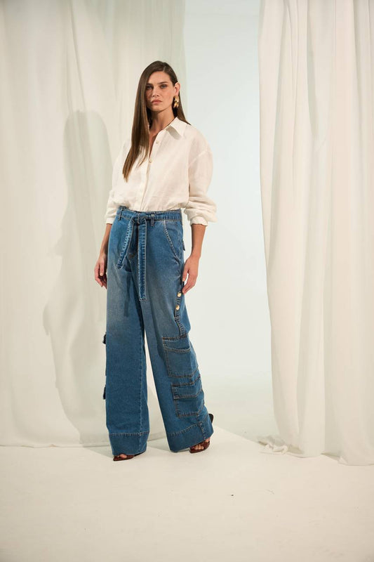 Calça Jeans Cargo - Jeans CAL2037JEA