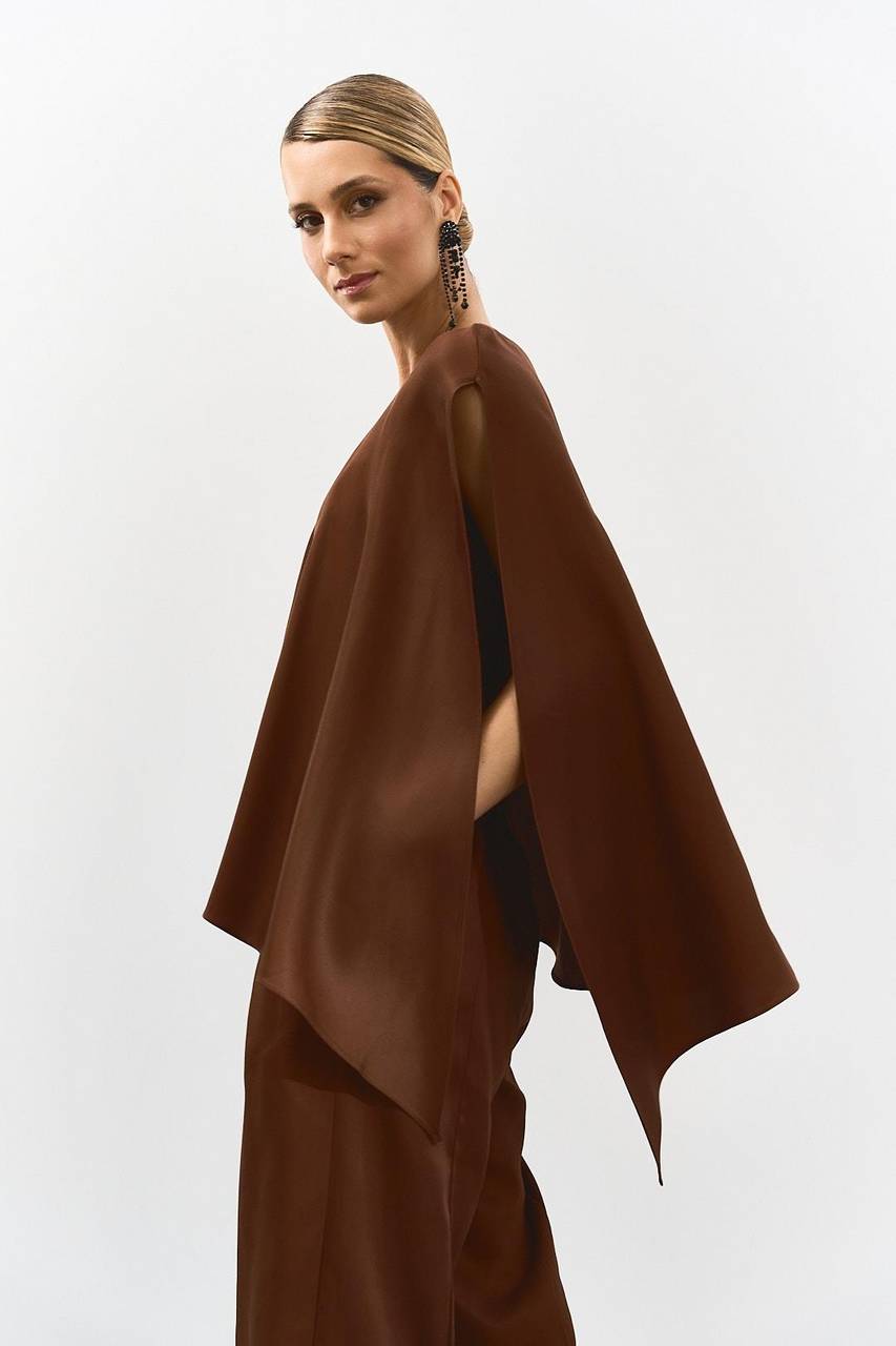 Blusa Ombro Só Gola Laço - Marrom BLU0107MRO