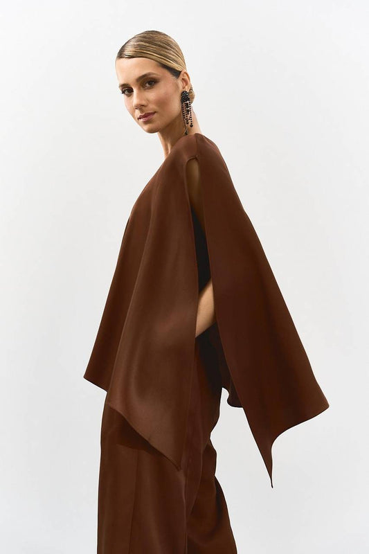 Blusa Ombro Só Gola Laço - Marrom BLU0107MRO