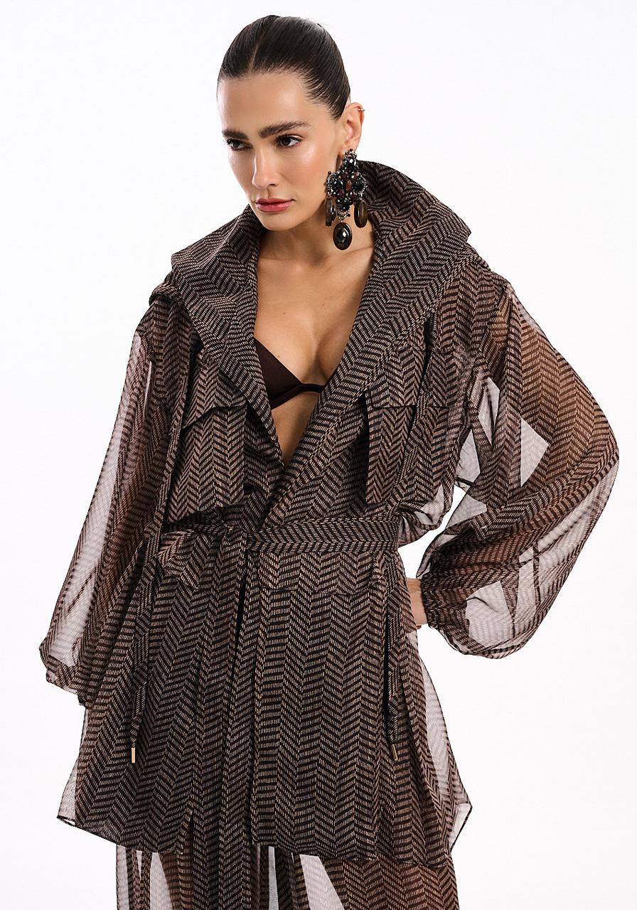 Parka Curta Oversized - Chevron Marrom PAK2006CHE