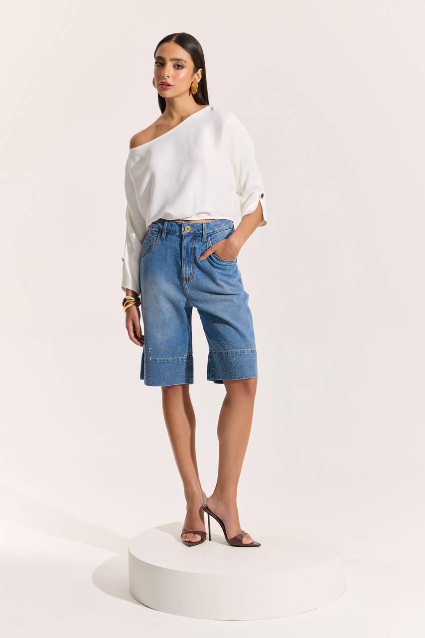 Bermuda Barra Larga Com Transfer - Jeans BER0023JEA