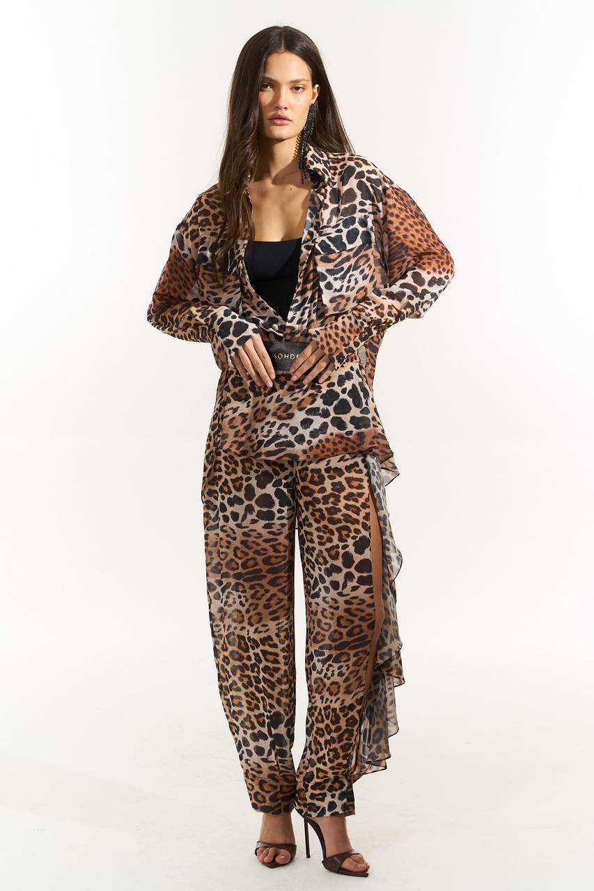 Calça Detalhe Babado - Brown Leopard CAL0175BROWL