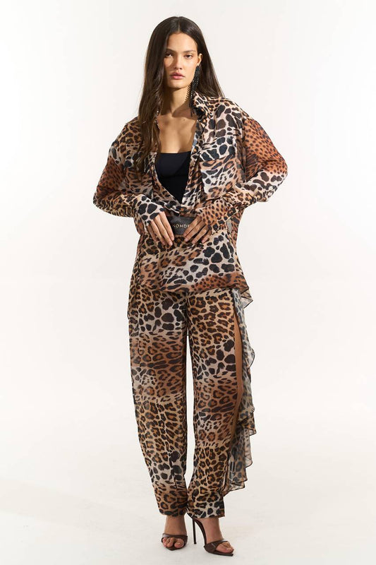 Calça Detalhe Babado - Brown Leopard CAL0175BROWL