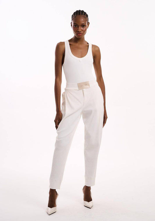 Calça Slouch Canelado - Off White