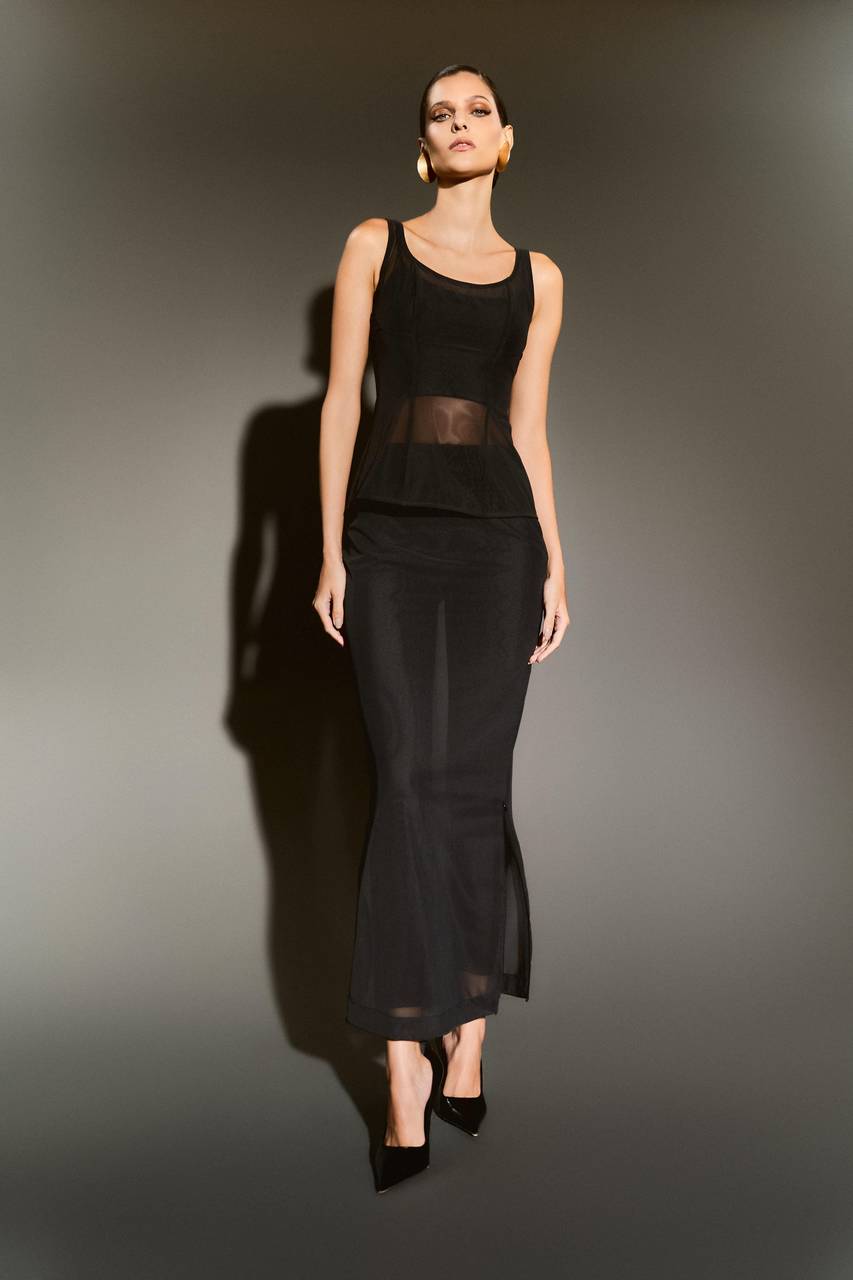Saia Maxi Longa Power Com Calça Justa - Preto SAI0034PTO
