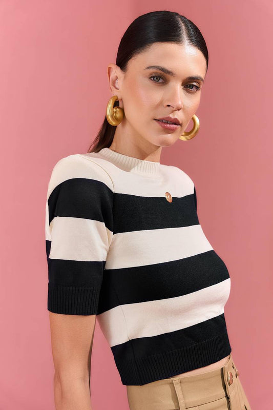 Blusa Tricô Listras - Preto/off BLU0055PTO/OFF