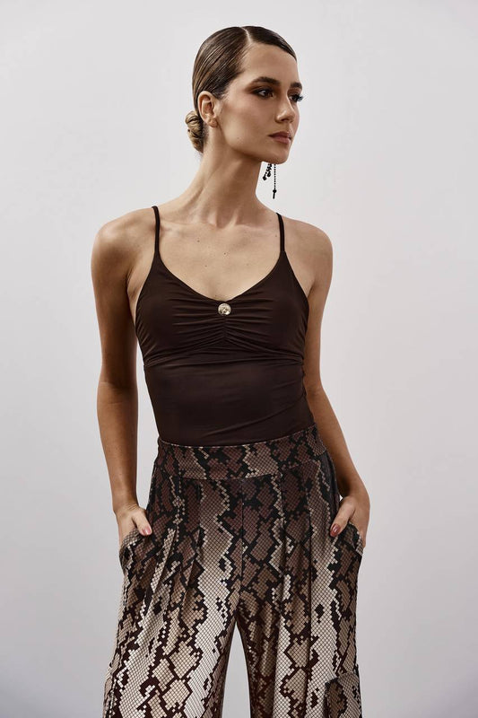 Blusa Alça Fina Bojo Drapê - Marrom BLU0087MRO