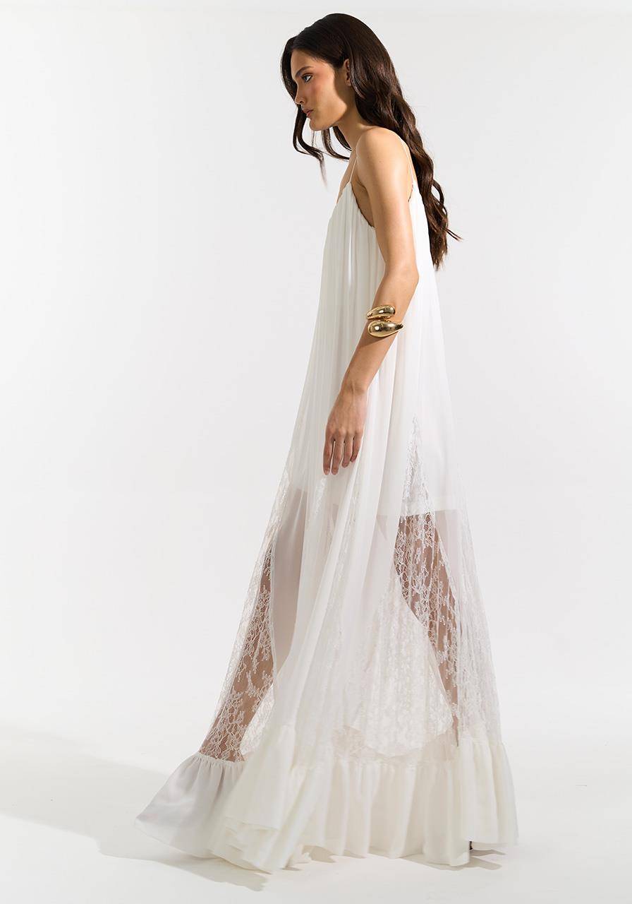 Vestido Longo Com Nesgas - Off White VES0118OFF