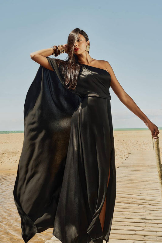 Vestido Longuete Ombro Só Fenda - Preto VES0024PTO