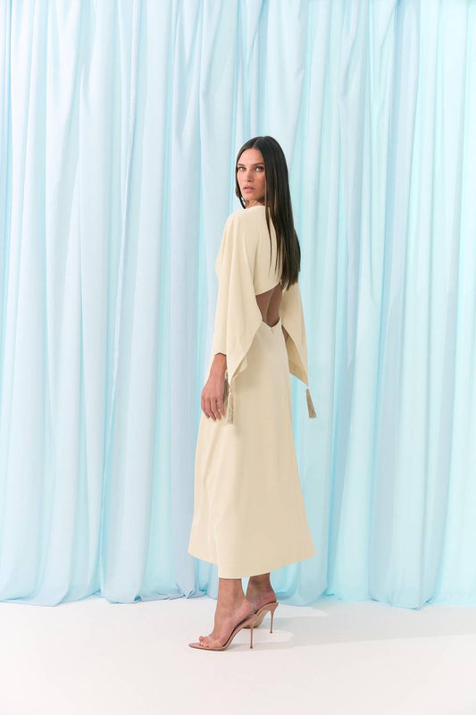 Vestido Longuete Manga Farta Tencel - Bege VES2015BEG