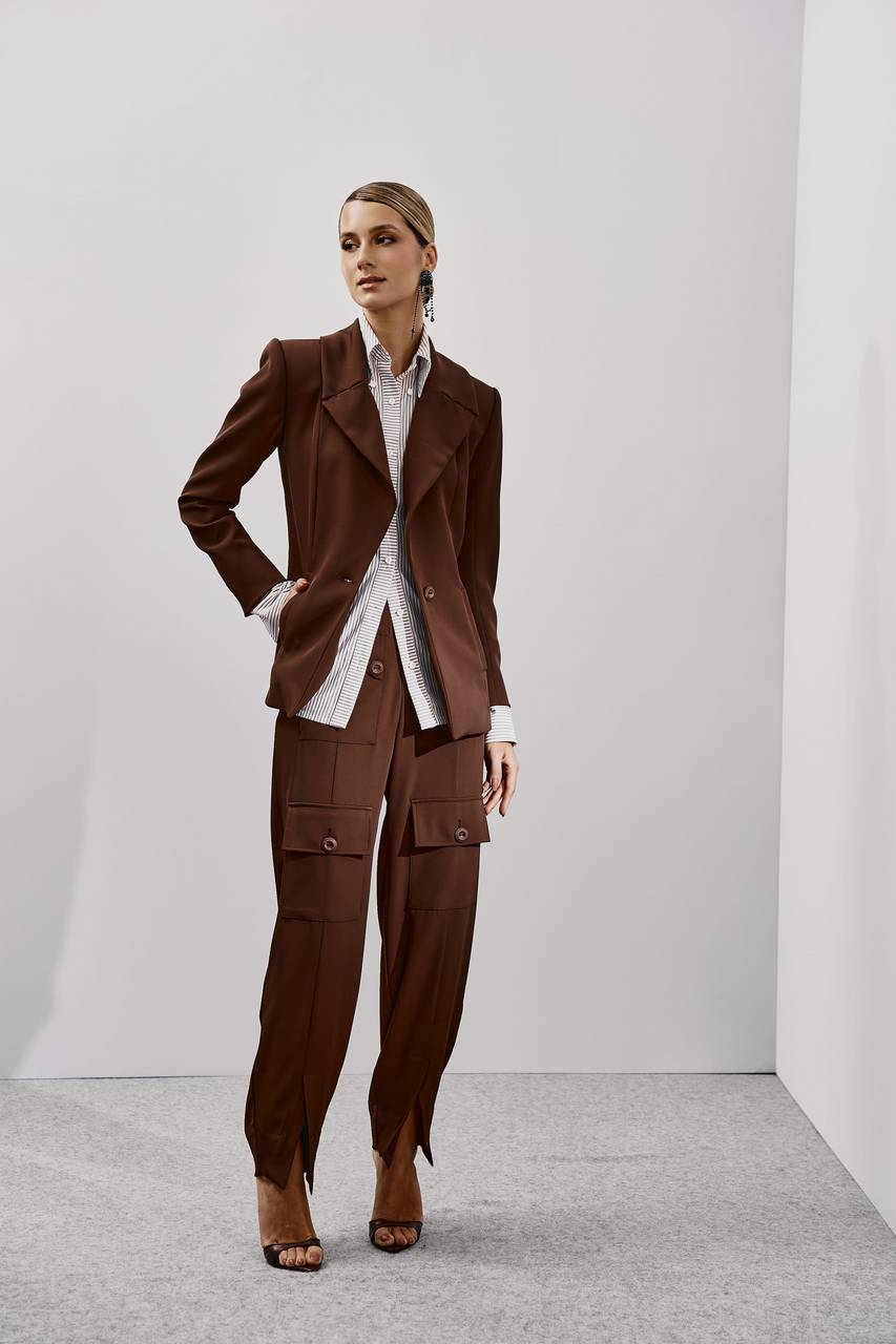 Blazer Box Com Alfaiataria Listras - Marrom BLZ0018MRO