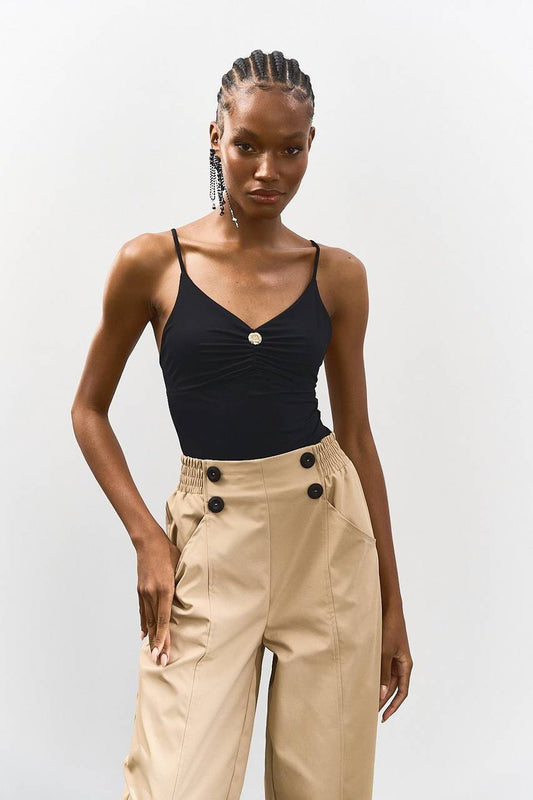 Blusa Alça Fina Bojo Drapê - Preto BLU0087PTO