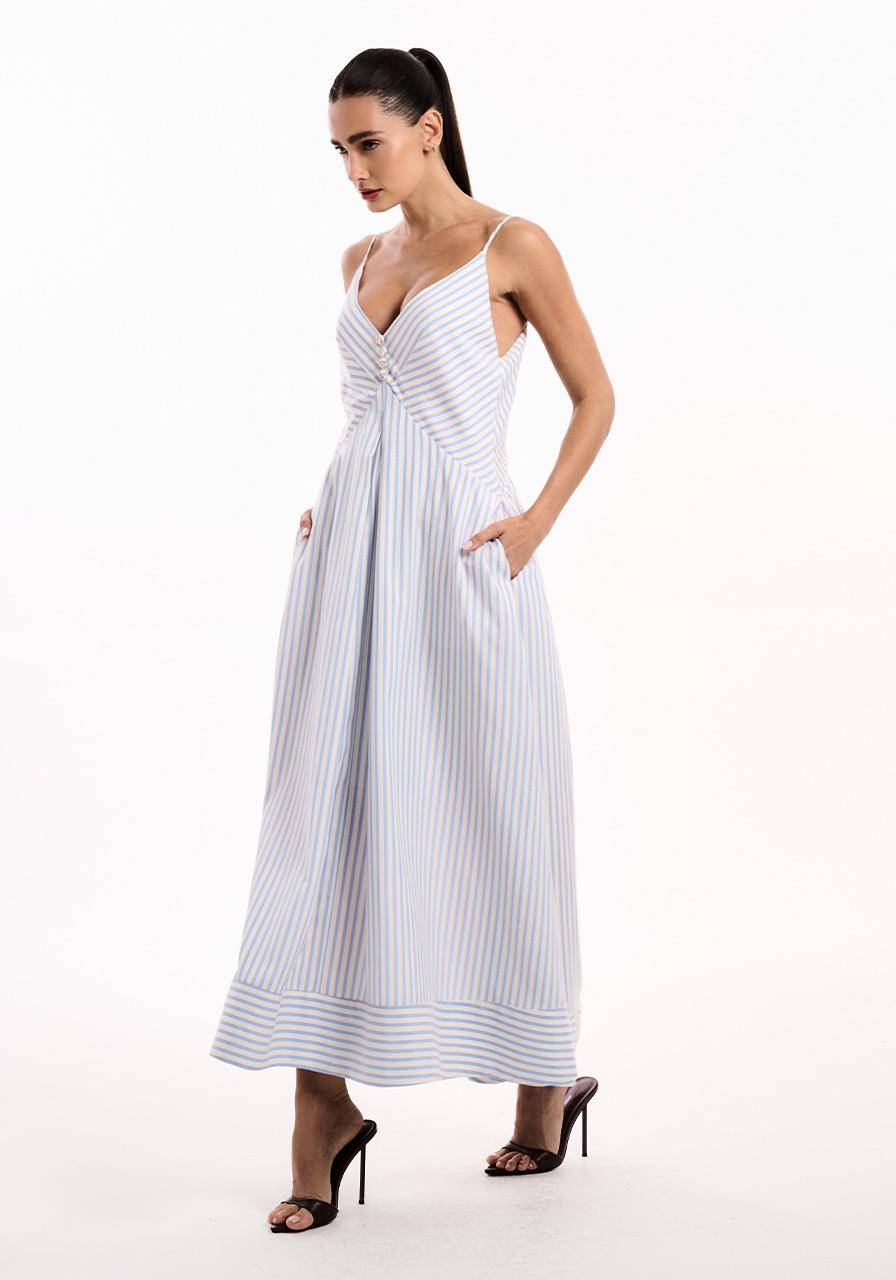Vestido Maxi Midi Alça Listras - Off/azul VES2118OFF/AZ