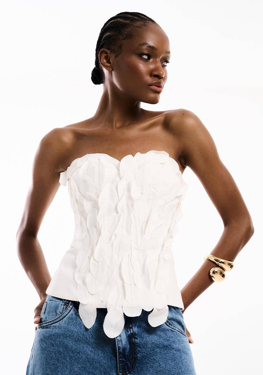 Top Corselet Folhas - Off White TOP2070OFF