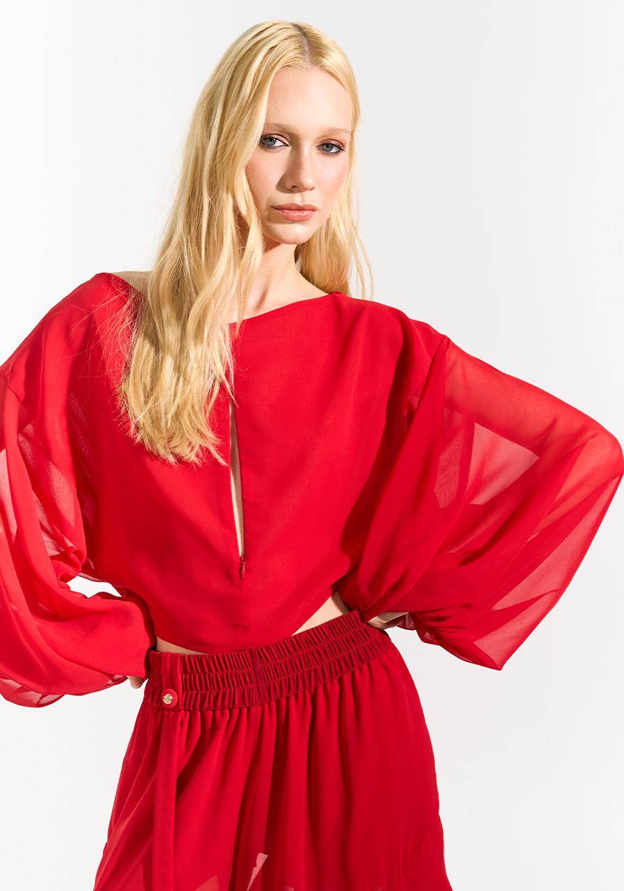 Blusa Manga Volumosa Costas Decotada - Vermelho BLU0171-VEM
