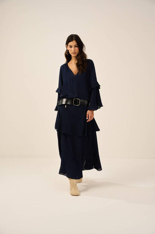 Vestido Boho Babados - Marinho VES0007MAR