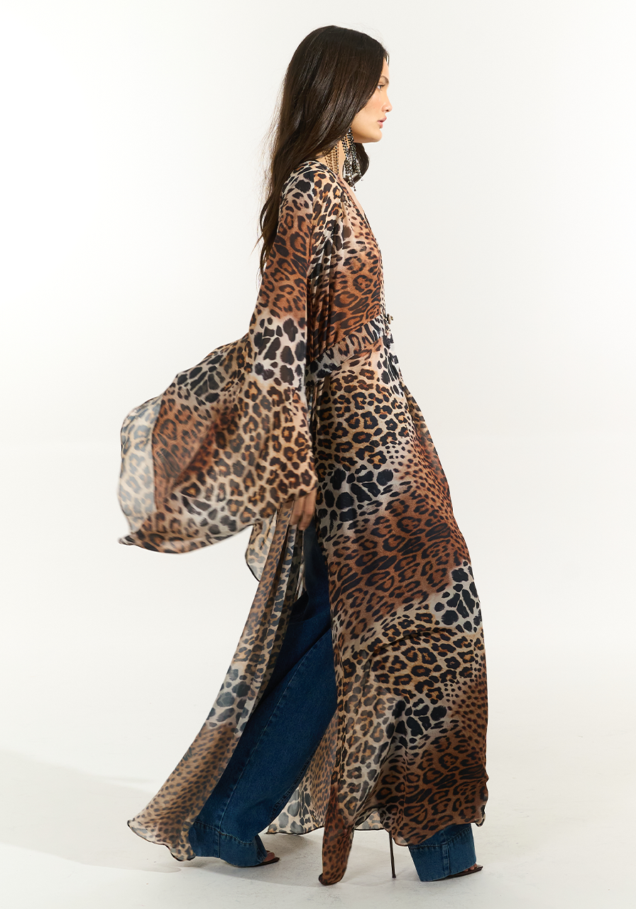 Vestido Kaftan Fluido Estampado - Brown Leopard VES0112BROWL