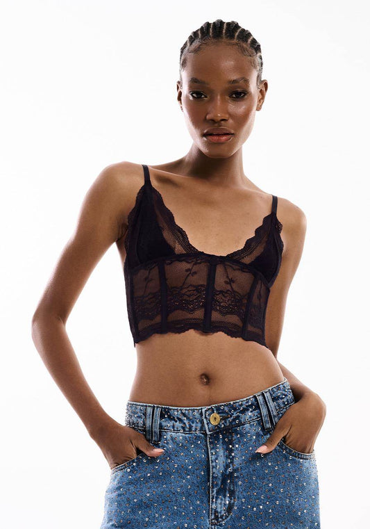 Top Corselet Renda - Preto