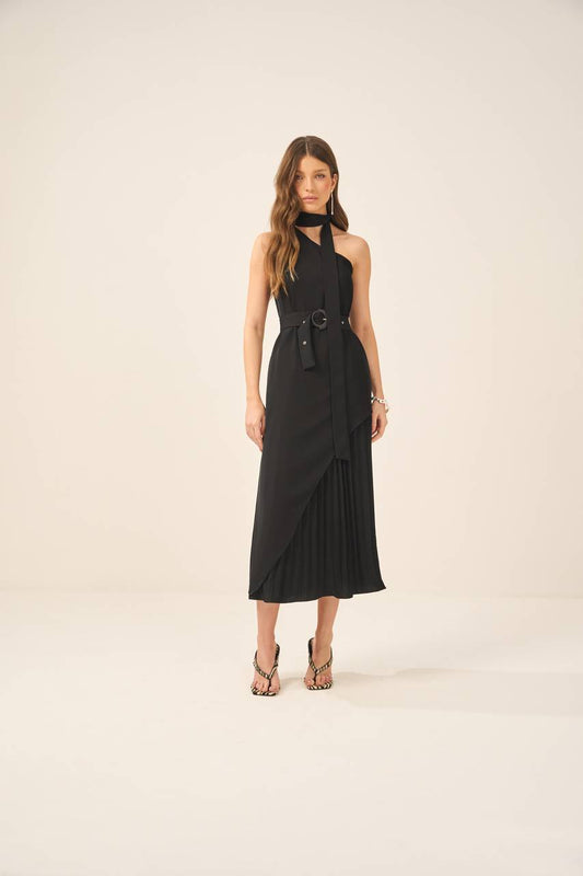Vestido Crepe Fenda Plissado - Preto VES0006PTO