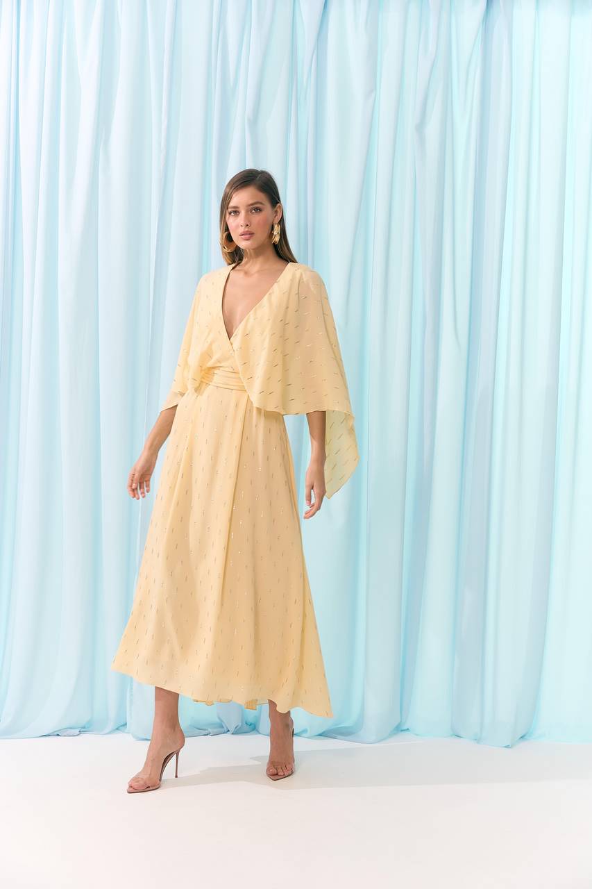 Vestido Midi Manga Farta - Manteiga VES2022