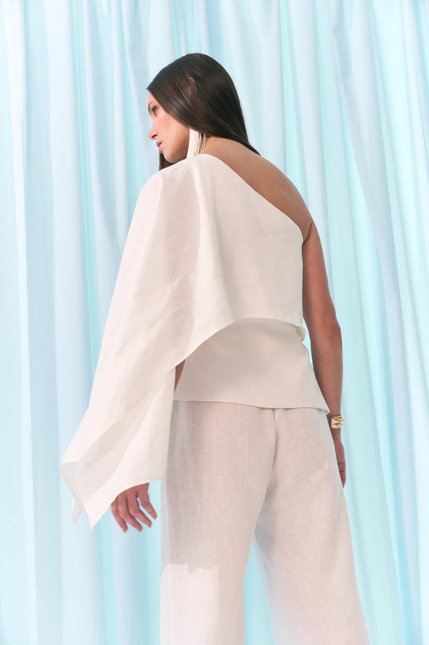 Blusa Envelope Linho Ombro Só - Off White BLU2004
