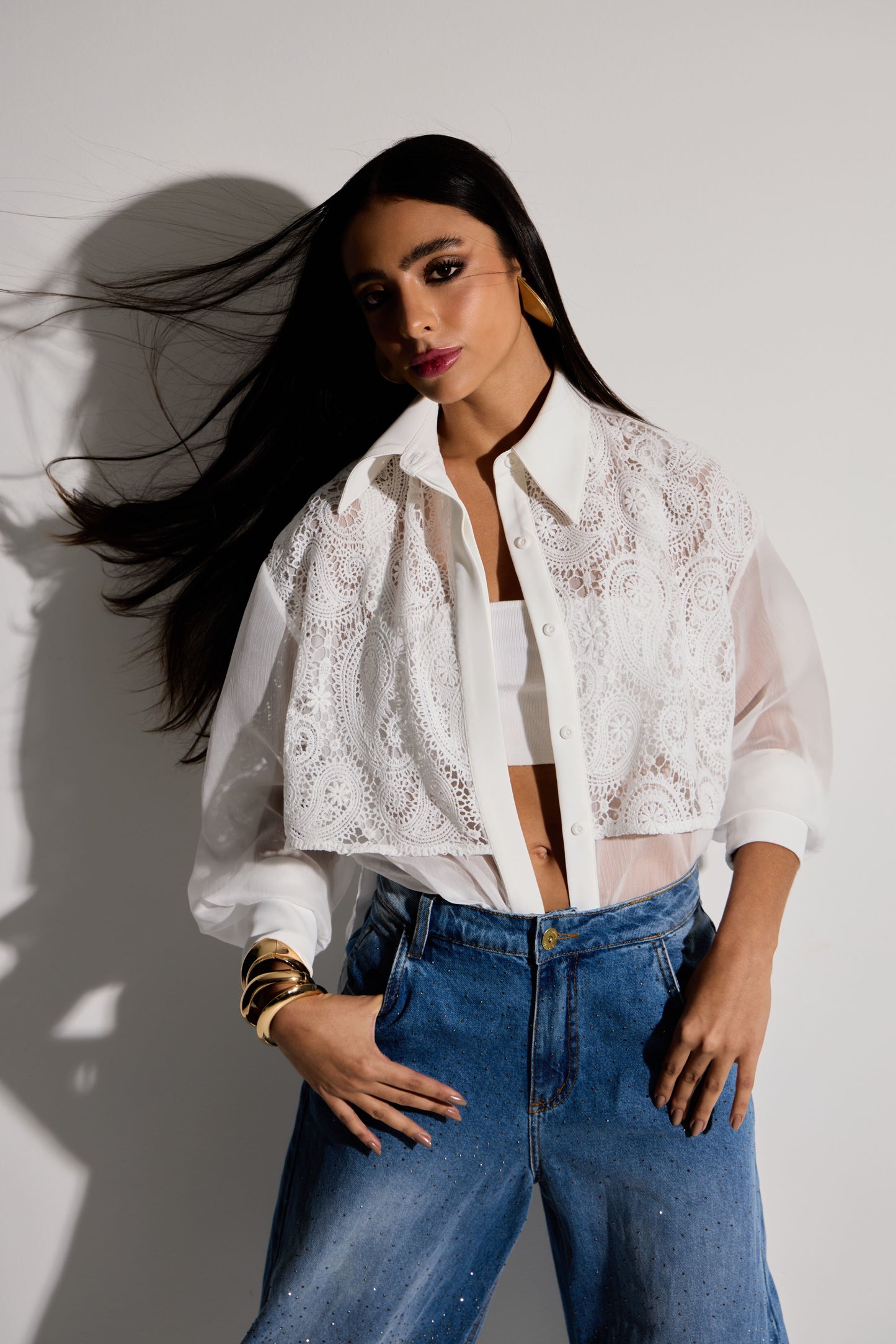 Camisa Voil Com Renda - Off White CAM0029OFF